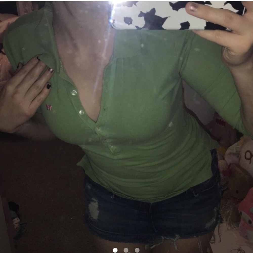 Y2k pink and green Aeropostale quarter sleeve button up